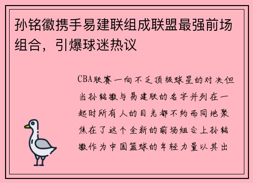 孙铭徽携手易建联组成联盟最强前场组合，引爆球迷热议
