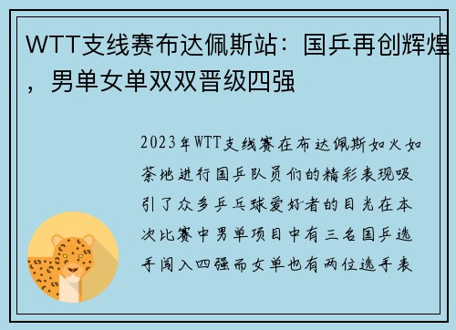 WTT支线赛布达佩斯站：国乒再创辉煌，男单女单双双晋级四强