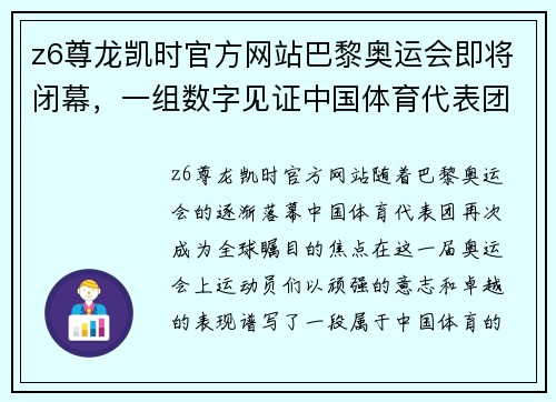 z6尊龙凯时官方网站巴黎奥运会即将闭幕，一组数字见证中国体育代表团的辉煌 - 副本
