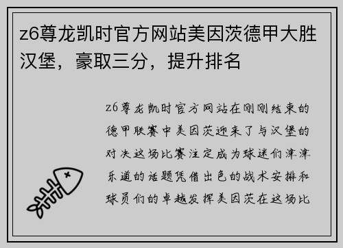 z6尊龙凯时官方网站美因茨德甲大胜汉堡，豪取三分，提升排名