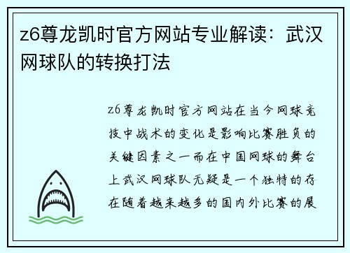 z6尊龙凯时官方网站专业解读：武汉网球队的转换打法