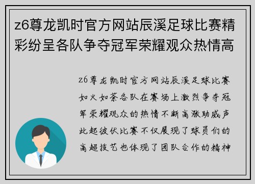 z6尊龙凯时官方网站辰溪足球比赛精彩纷呈各队争夺冠军荣耀观众热情高涨助威不断